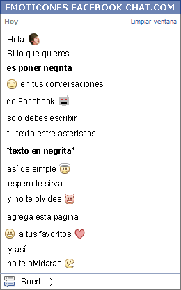 Conversación con Emoticones y texto en Cursiva en Facebook Chat